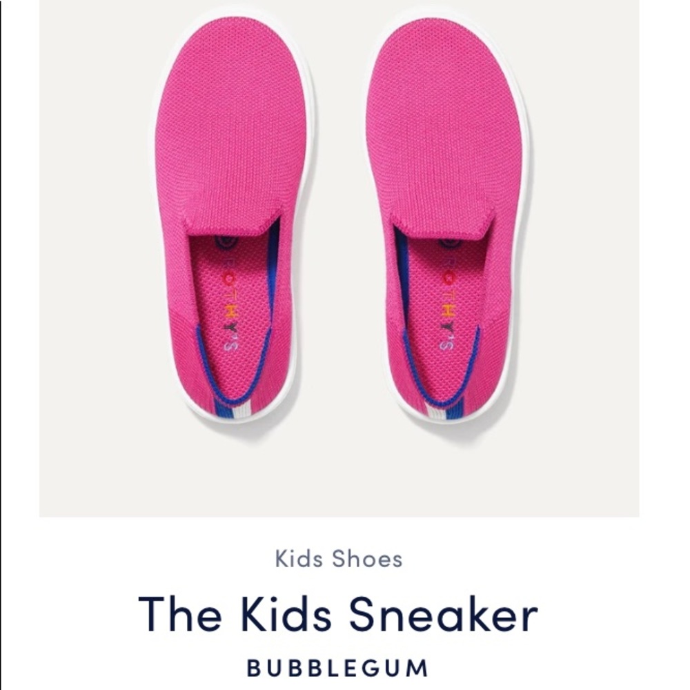Rothy’s kids sneakers in bubblegum